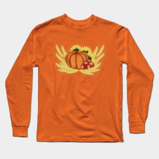 Harvest. Autumn. Pumpkin, apples, sunflowers and wheat Long Sleeve T-Shirt